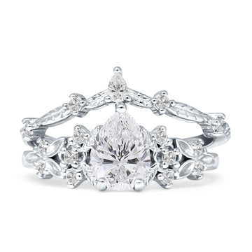 Two Piece Pear Teardrop Bridal Ring Cubic Zirconia 925 Sterling Silver Wholesale